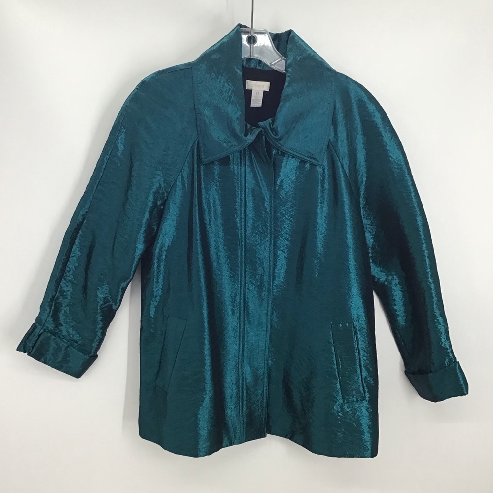 Chico’s Lustrious Shine Blazer Jacket Button-Up Career Casual Party Size 0 - Picture 2 of 10